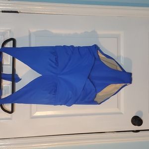 NWOT Swimsuits for All Size 22 Blue V neck halter shirred one piece suit